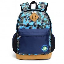Dark Blue Aqua Gray Green and Orange Nylon Boys Pupil School Book Bag Military Camouflage Print Campus Backpack