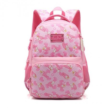 Blush White and Hot Pink Oxford Girls Pupil School Book Bag Cute Animal Rabbit Heart Polka Dot Print Kids Campus Backpack