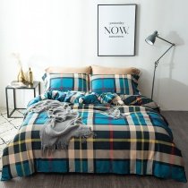 Dark Teal Beige Gray Red and Blue Country Tartan Plaid Print Scottish Style Full, Queen Size Bedding Sets