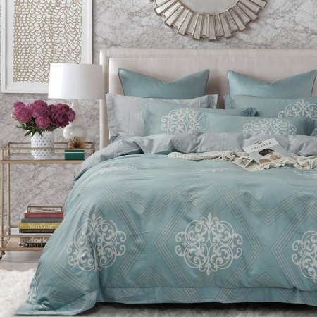 Sage Green White and Light Tan Geometric and Victorian Gothic Print Retro Shabby Chic Adults Full, Queen Size Bedding Sets