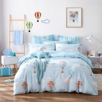 Adventure Hot Air Balloon and Cloud Print Holiday Themed Modern Chic Twin, Full, Queen Size Bedding Sets
