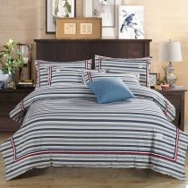 White Red and Gray Pinstripe Print Vintage Simply Full, Queen Size Bedding Sets