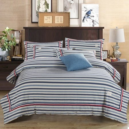 White Red and Gray Pinstripe Print Vintage Simply Full, Queen Size Bedding Sets