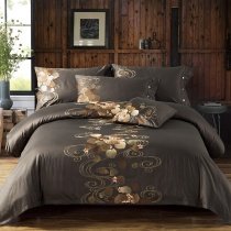 Gray and Gold Scroll and Leaf Vintage Look Full, Queen Size Bedding Sets