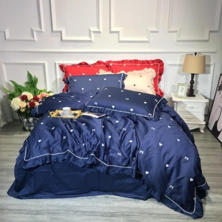 Dark Blue Heart and Bow Boutique Simply Luxury Full, Queen Size Bedding Sets