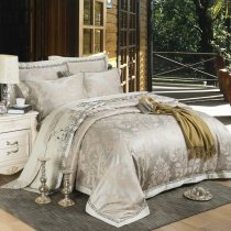 Sequin Luxury Fern Leaf Jacquard Satin Full, Queen Size Bedding Sets