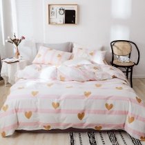 Pink White and Yellow Heart and Striped Print Twin, Full Size Bedding Sets