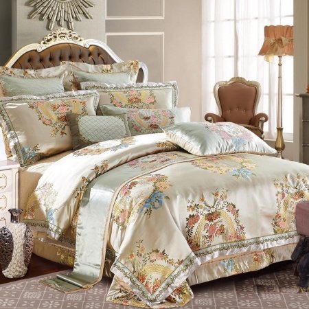 Retro Flower Shiny Jacquard Satin Gorgeous Full, Queen Size Bedding Sets