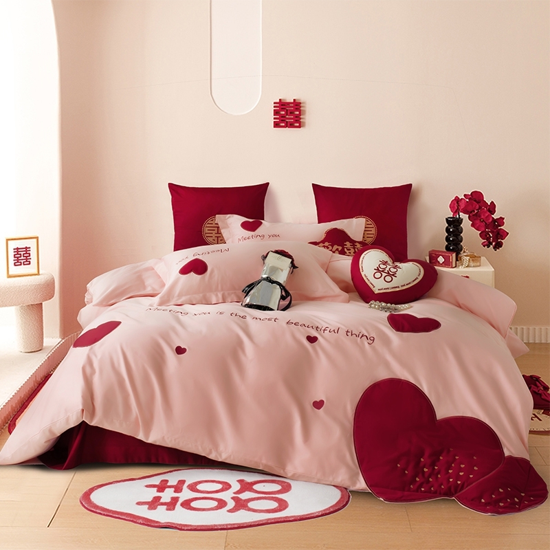 Love Heart Noble Wedding Style Full, Queen Size Bedding Sets