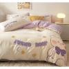 Beige and Lilac Cute Bear and Star Hipster Style Embroidered Funky Twin, Full, Queen Size Bedding Sets
