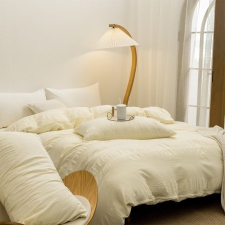 Solid Cream Seersucker Modern Chic Trendy Simply Elegant Twin, Full, Queen Size Bedding Sets