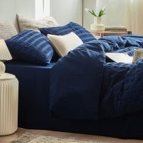 Deep Blue Seersucker Simply Shabby Chic Unique Style Full, Queen Size Bedding Sets