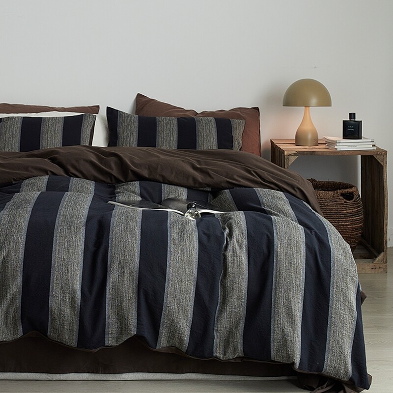 Vertical Stripe Masculine Shabby Chic Full, Queen Size Bedding Sets