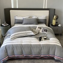 Gray and White Striped Print Soft Full, Queen Size Bedding Sets